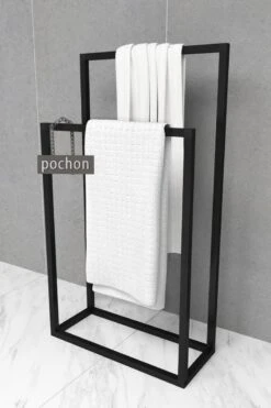 Pochon Home - Handdoekrek Metaal - Mat Zwart - Vrijstaand - Metaal - Handdoekhouder - 2 Rails -Badkamer Wijs 800x1200 25