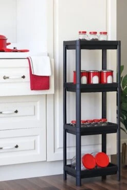 Merkloos Badkamerrek - 4 Etages - Keukenrek - Opbergrek - Staand Badkamerrek - Zwart - 100x36x23 CM -Badkamer Wijs 800x1200 78