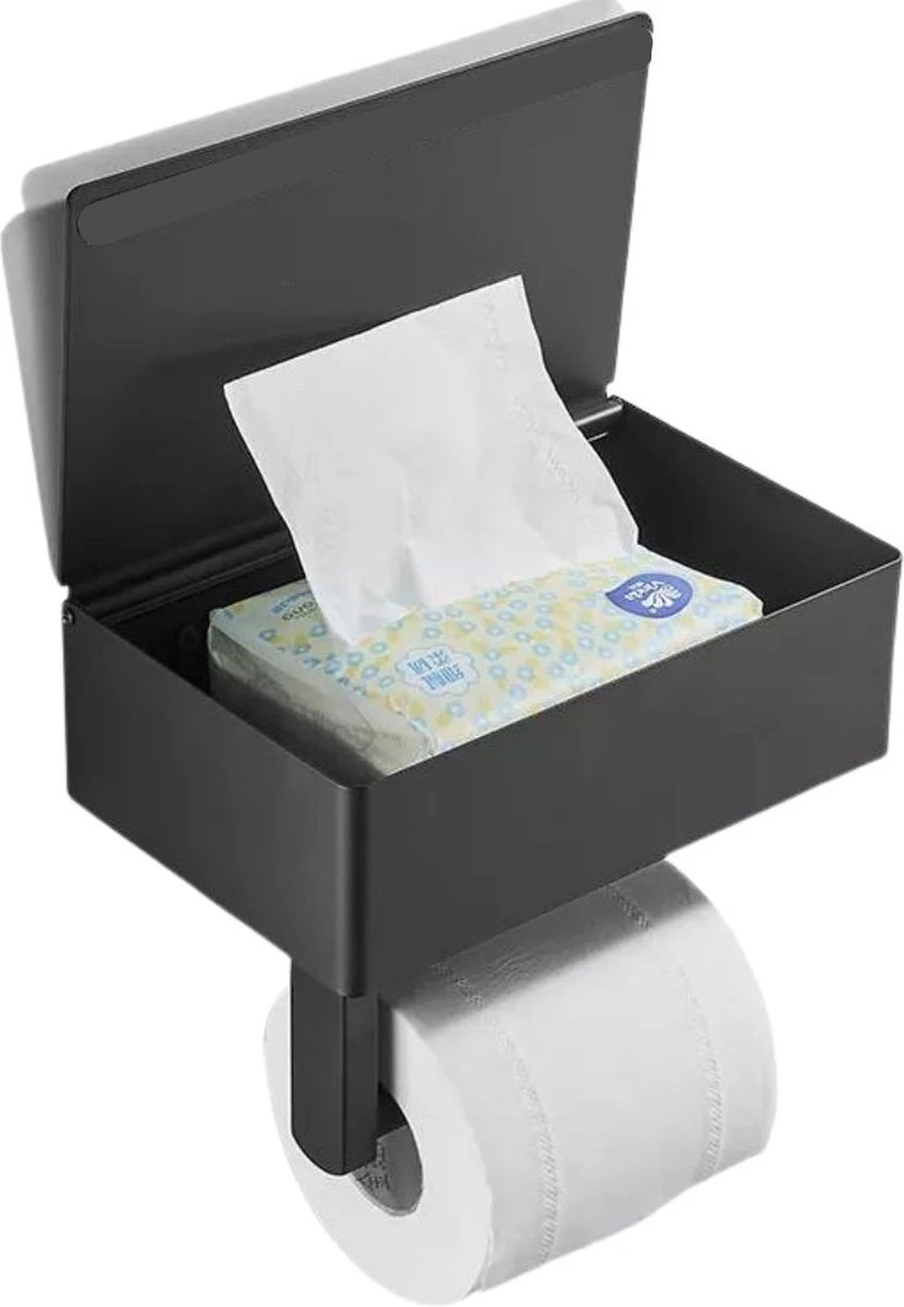 WC Rolhouder - Toiletrolhouder - Zwart - RVS - Zonder Boren - Met Plankje & Bakje - Inclusief Montagemateriaal - Toilet Accessoires - EJC Products 3 WC Rolhouder - Toiletrolhouder - Zwart - RVS - Zonder Boren - Met Plankje & Bakje - Inclusief Montagemateriaal - Toilet Accessoires - EJC Products