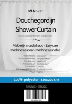 MLN Basics® Douchegordijn | Zwart | 120x200 Cm | Inclusief Ringen | Anti-schimmel -Badkamer Wijs 835x1200 4