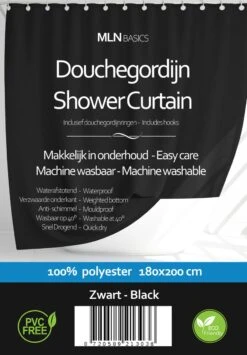 MLN Basics® Douchegordijn | Zwart | 180x200 Cm | Inclusief Ringen | Anti-schimmel 11 MLN Basics® Douchegordijn | Zwart | 180x200 Cm | Inclusief Ringen | Anti-schimmel -Badkamer Wijs 835x1200 5