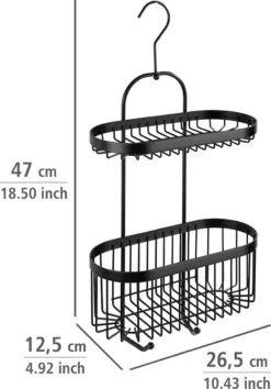 WENKO Doucherek 2-laags Classic Plus Black Mat Zwart - Doucherek Zonder Boren - Doucherek Hangend Zwart -Badkamer Wijs 838x1200 2