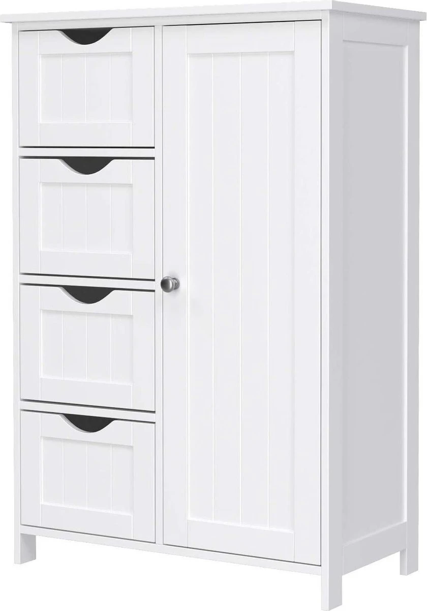 Badkamerkast, Ladekast Met 4 Schuifladen En 1 Deur, Wit, 55 X 81 X 30 Cm -Wastafelonderkast - Badkamermeubel 4 Badkamerkast, Ladekast Met 4 Schuifladen En 1 Deur, Wit, 55 X 81 X 30 Cm -Wastafelonderkast - Badkamermeubel - Afbeelding 2