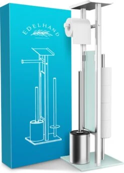 EDELHAND© Toiletpapierhouder Staand Als Toiletset [met GRATIS Toiletborstel] - Roestvrijstalen Toiletpapierhouder Staand Met Toiletborstel En Toiletpapieropslag - Toiletset Met Dienblad -Badkamer Wijs 860x1200