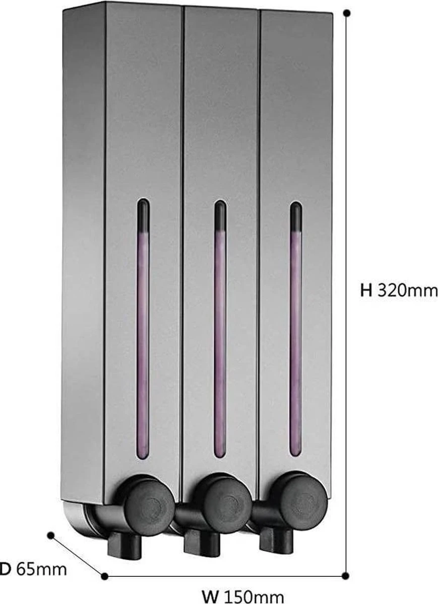 Zeepdispenser - RVS Kleur - 3 Kamer - 3 Reservoirs - 3 X 500ml - Hangend - Wandmontage 5 Zeepdispenser - RVS Kleur - 3 Kamer - 3 Reservoirs - 3 X 500ml - Hangend - Wandmontage - Afbeelding 3
