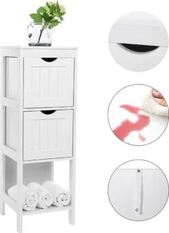 Staand Houten Badkamerkastje Met 2 Te Benutten Schuiflades - Vrijstaand Kastje Voor Badkamer Met Twee Lades - 30x30x89cm - Wit 13 Staand Houten Badkamerkastje Met 2 Te Benutten Schuiflades - Vrijstaand Kastje Voor Badkamer Met Twee Lades - 30x30x89cm - Wit -Badkamer Wijs 873x1200 6