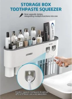 LuxeBass Tandenborstel Organizer | Tandenborstelhouder | Automatisch Tandpasta Dispenser | Met Lade En Opbergvak Voor Badkamer - LB544 -Badkamer Wijs 874x1200