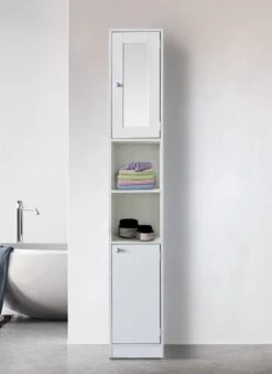 Kolomkast - Opbergkast Badkamer Of Hal - Met Spiegel - 180 Cm Hoog - Wit -Badkamer Wijs 875x1200 4