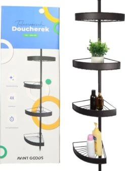 Avint Goods Telescopisch Doucherek Zonder Boren – 4 Laags Badkamerrek Staand – Douche Rek Hoekrek – Zwart -Badkamer Wijs 878x1200 4