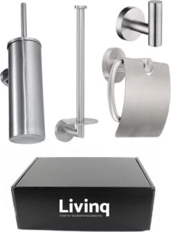 Toiletaccessoireset RVS 4-delig - Luxe Toilet Set - Toiletborstel Met Houder - Toiletrolhouder Met Klep - Reserverolhouder - Handdoekhaak - Zilver - Toiletset -Badkamer Wijs 887x1200