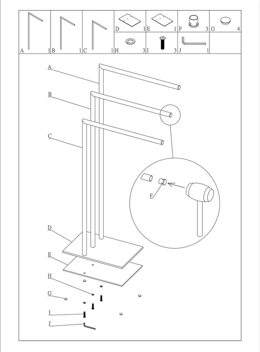 Sealskin Tube - Handdoekrek 3-armig Vrijstaand - Chroom 7 Sealskin Tube - Handdoekrek 3-armig Vrijstaand - Chroom - Afbeelding 5