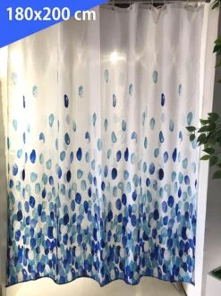 Douchegordijn - 180x200 Cm - Incl. Ringen - Waterdicht - Sneldrogend & Anti Schimmel - Wasbaar & Duurzaam - Polyester - Blue Petals