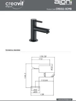 Aloni - KLEINE ! Koudwaterkraan 1/2 Mat Zwart -Badkamer Wijs 899x1200 60