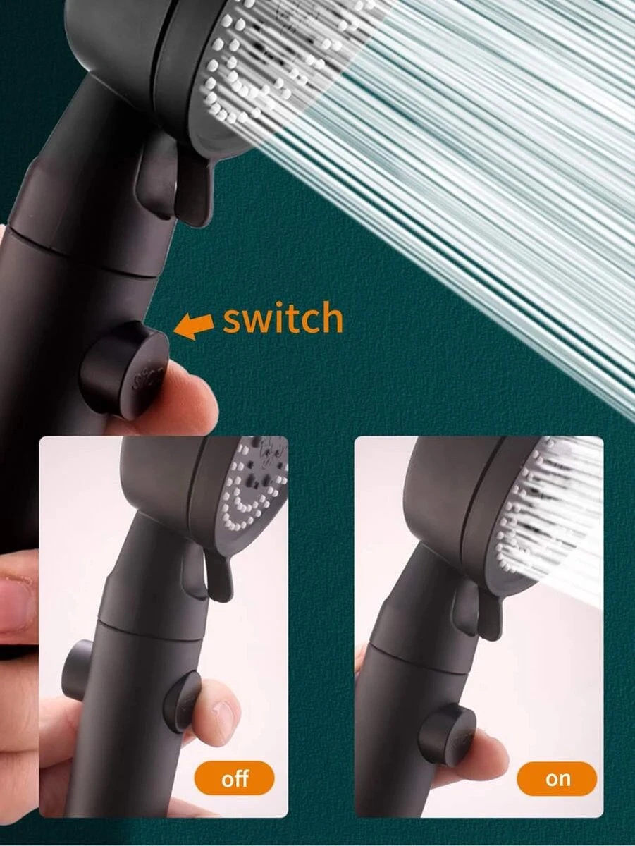 Merkloos Waterbesparende Douchekop - Handdouche - Regendouche - Met ECO STOP Knop - 5 Standen - ABS - Zwart 7 Merkloos Waterbesparende Douchekop - Handdouche - Regendouche - Met ECO STOP Knop - 5 Standen - ABS - Zwart - Afbeelding 5