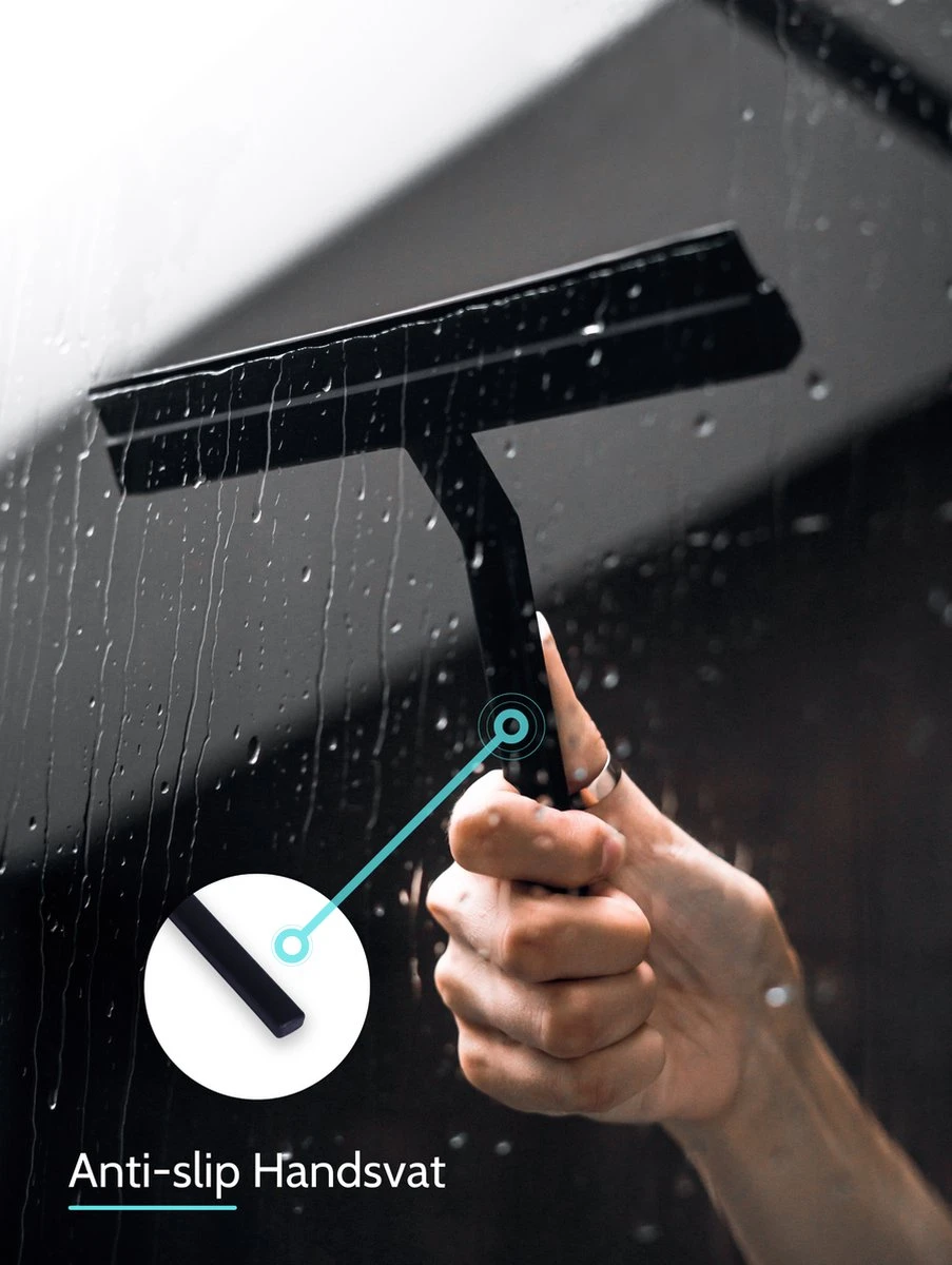 Douchewisser Zwart Met Magneetstrip - Badkamer Accessoires - Raamwisser - Trekker Douche - Silicone - 21cm X 20cm 5 Douchewisser Zwart Met Magneetstrip - Badkamer Accessoires - Raamwisser - Trekker Douche - Silicone - 21cm X 20cm - Afbeelding 3