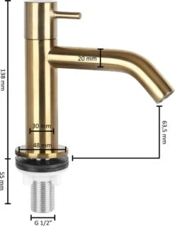 Differnz Wastafelkraan Gebogen – Kraan Koud Water – Toiletkraan – Mat Goud -Badkamer Wijs 928x1200 8
