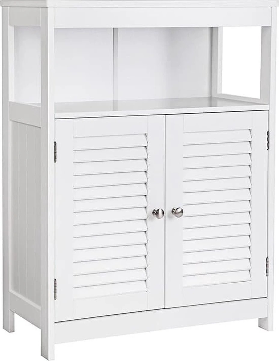 Songmics Badkamerkast Van Hout, Badkamerorganizer, Badkamerrek, Vrijstaand Met 2 Lamellendeuren, Wit, BBC40WT 3 Songmics Badkamerkast Van Hout, Badkamerorganizer, Badkamerrek, Vrijstaand Met 2 Lamellendeuren, Wit, BBC40WT