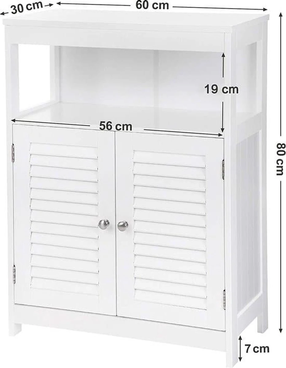 Songmics Badkamerkast Van Hout, Badkamerorganizer, Badkamerrek, Vrijstaand Met 2 Lamellendeuren, Wit, BBC40WT 8 Songmics Badkamerkast Van Hout, Badkamerorganizer, Badkamerrek, Vrijstaand Met 2 Lamellendeuren, Wit, BBC40WT - Afbeelding 6