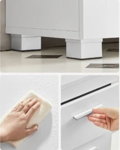 Signature Home Beirut Wastafel - Badkamerkast Met 3 Grote Lades - Badkamerkast - 2 Vakken Achter De Deur - Badkameronderkast Met Poten - 30 X 70 X 64 Cm - Wit -Badkamer Wijs 960x1200 1