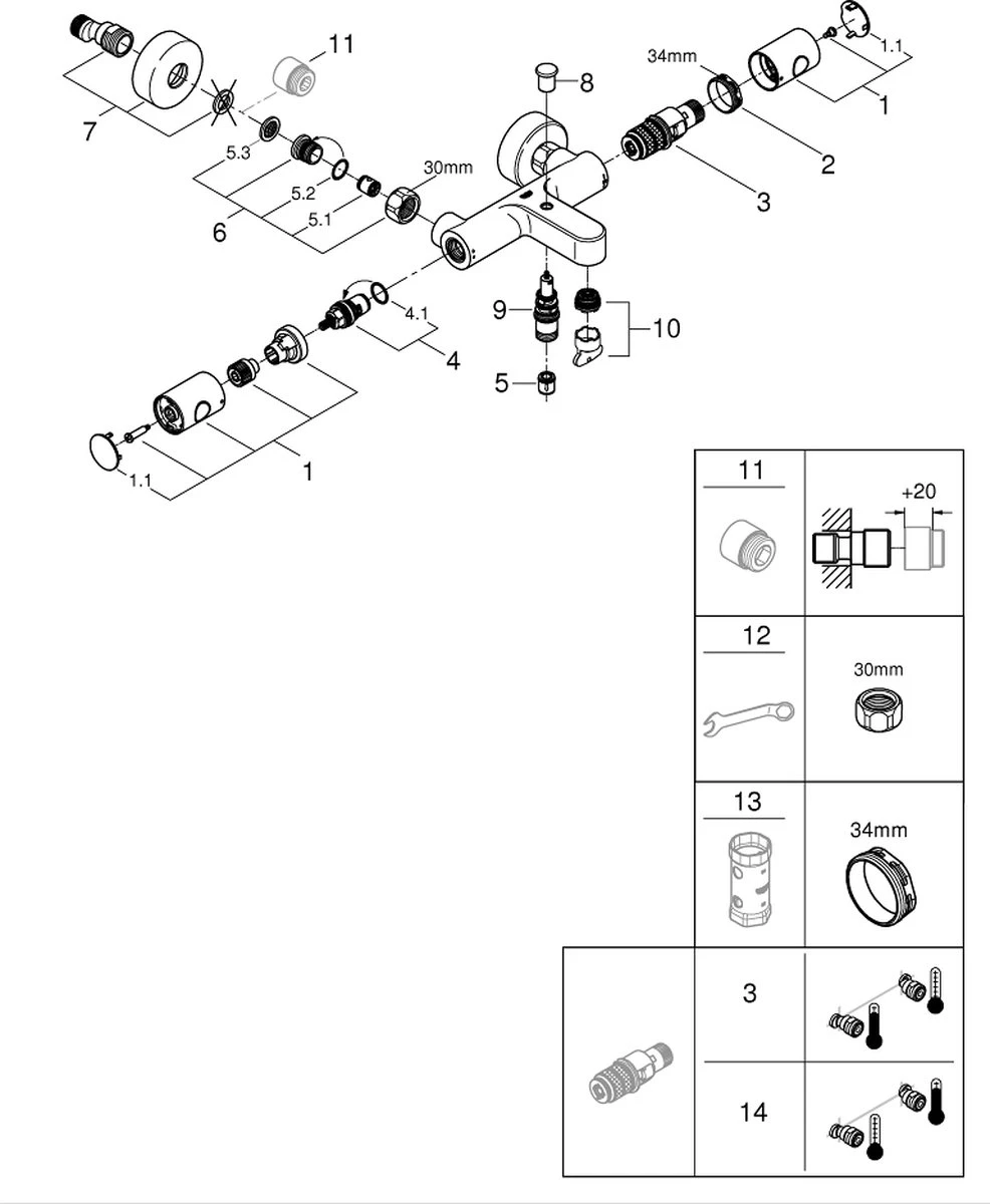 GROHE QuickFix Precision Get Thermostatische Badkraan - EcoJoy® - 15cm - Met Koppelingen - Chroom - 34774000 10 GROHE QuickFix Precision Get Thermostatische Badkraan - EcoJoy® - 15cm - Met Koppelingen - Chroom - 34774000 - Afbeelding 8