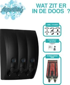 Aquathof, Zeepdispenser, Mat Zwart, 3 Kamer, 3 Reservoirs, 3x350ml, Hangend, Wandmontage -Badkamer Wijs 998x1200 3
